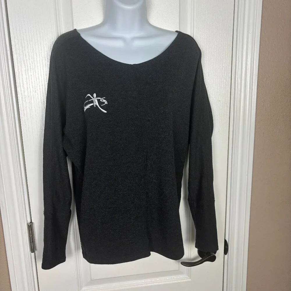 Roadrunner Sports Women's Grey Long Sleeve V-Neck Active Pullover Sporty Top Sm‎